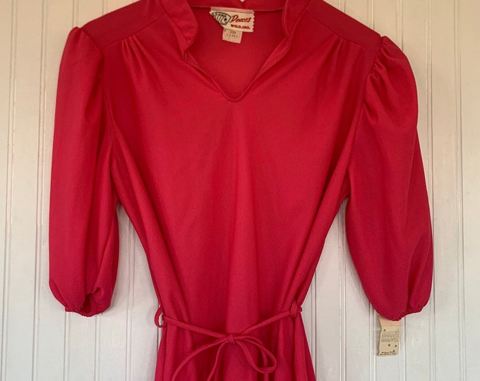 Vintage Deadstock 70s Sheer Large Hot Pink Peasant Top 3/4 Sleeve 70s nos Medium Tops M/L LG Med Short Puff Sleeves 38 Boho Blouse 80s