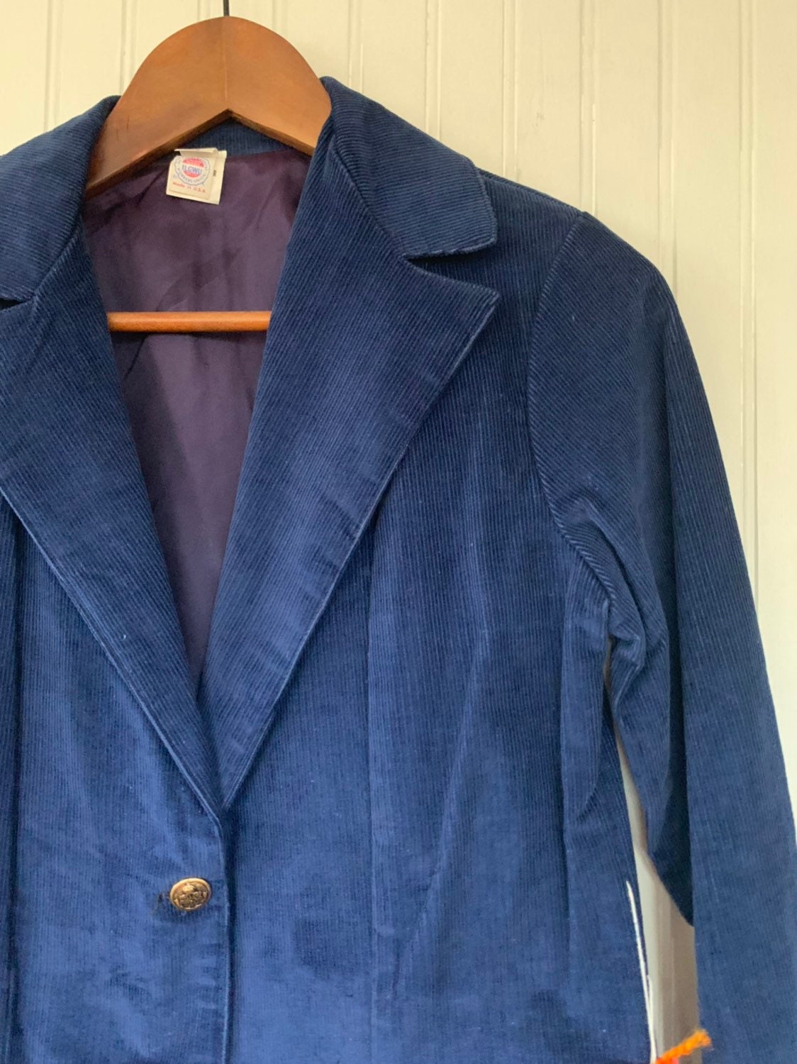 NWT Deadstock Vintage 80s Navy Blue Corduroy Blazer Jacket Pockets 36 ...