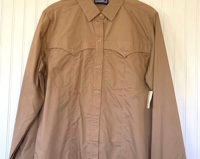 Deadstock Vintage Beige Snap Front Long Sleeve Shirt Size Large Top Button Down Shirt M/L 38 Western Boho snaps Nude Light Brown
