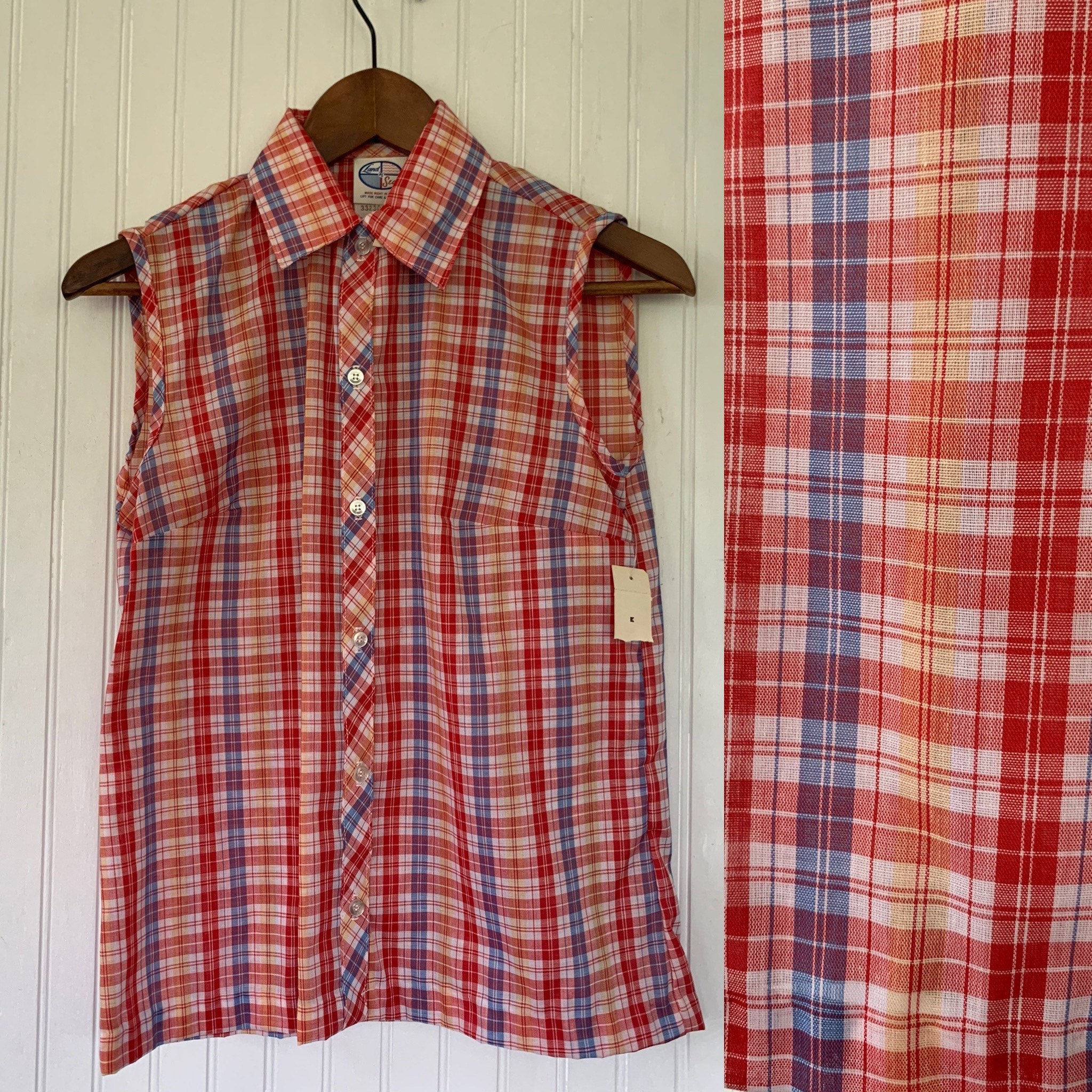 NWT 80s Vintage Plaid Sleeveless Top Size XS Small Red White Blue ...