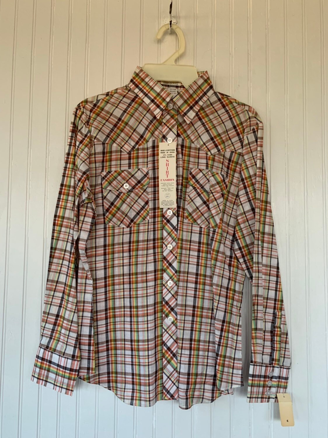 NWT 80s Deadstock Vintage Plaid Long Sleeve Shirt 36 Large Rasta Colors ...