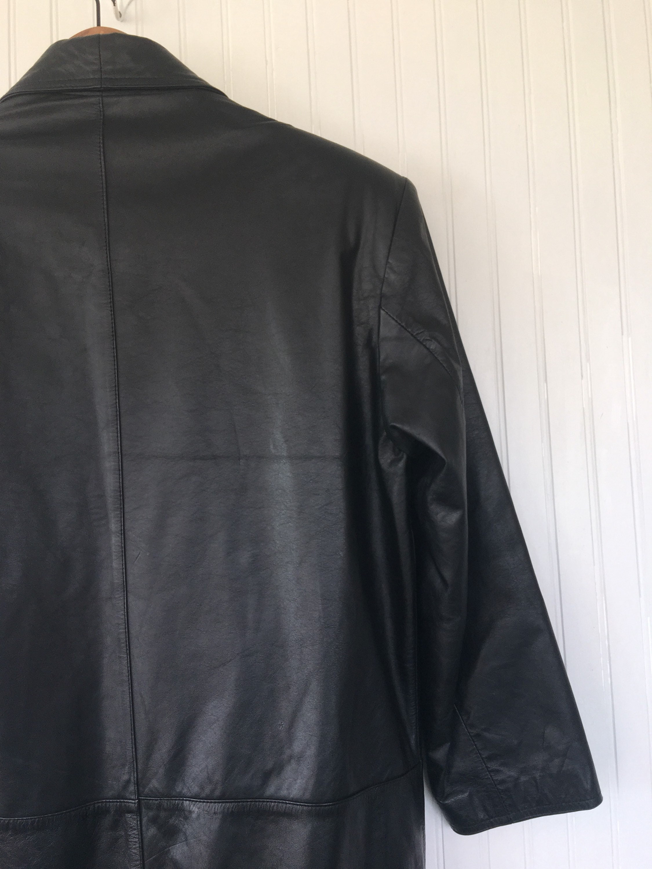 Vintage Black Leather Trench Coat Size Small S Medium Med M Jacket ...