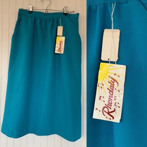 Vintage 80s Deadstock Turquoise Blue Skirt Medium Med M 28 Waist Button Front Pockets Below Knee New Tags Below Knee High Waisted 70s Boho