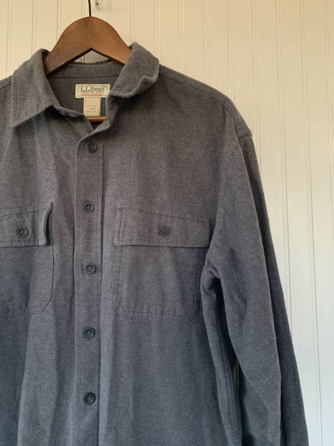 Vintage Large LL Bean Chamois Cloth Grey Shirt Long Sleeve Button Down ...