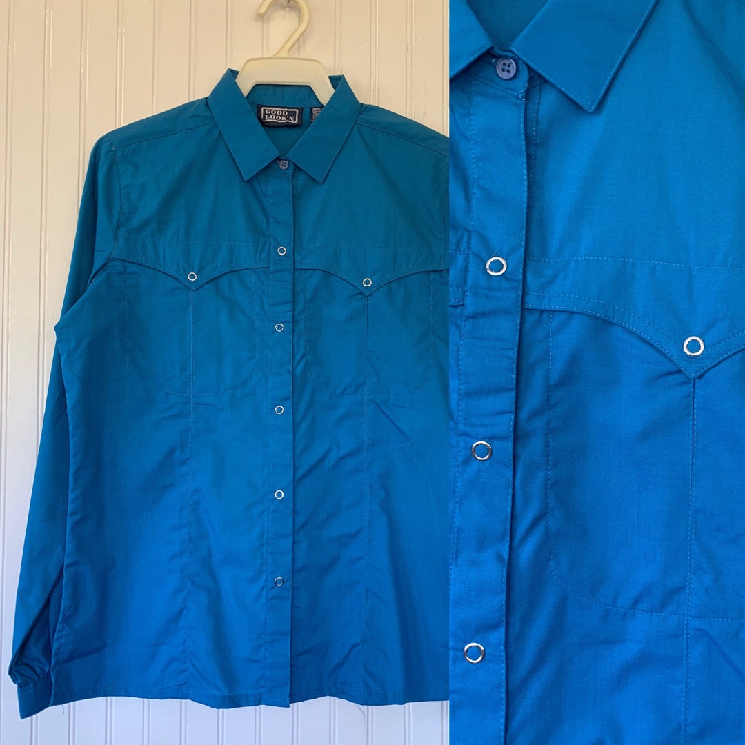 Deadstock Vintage Bright Blue Snap Front Long Sleeve Shirt Top - Etsy