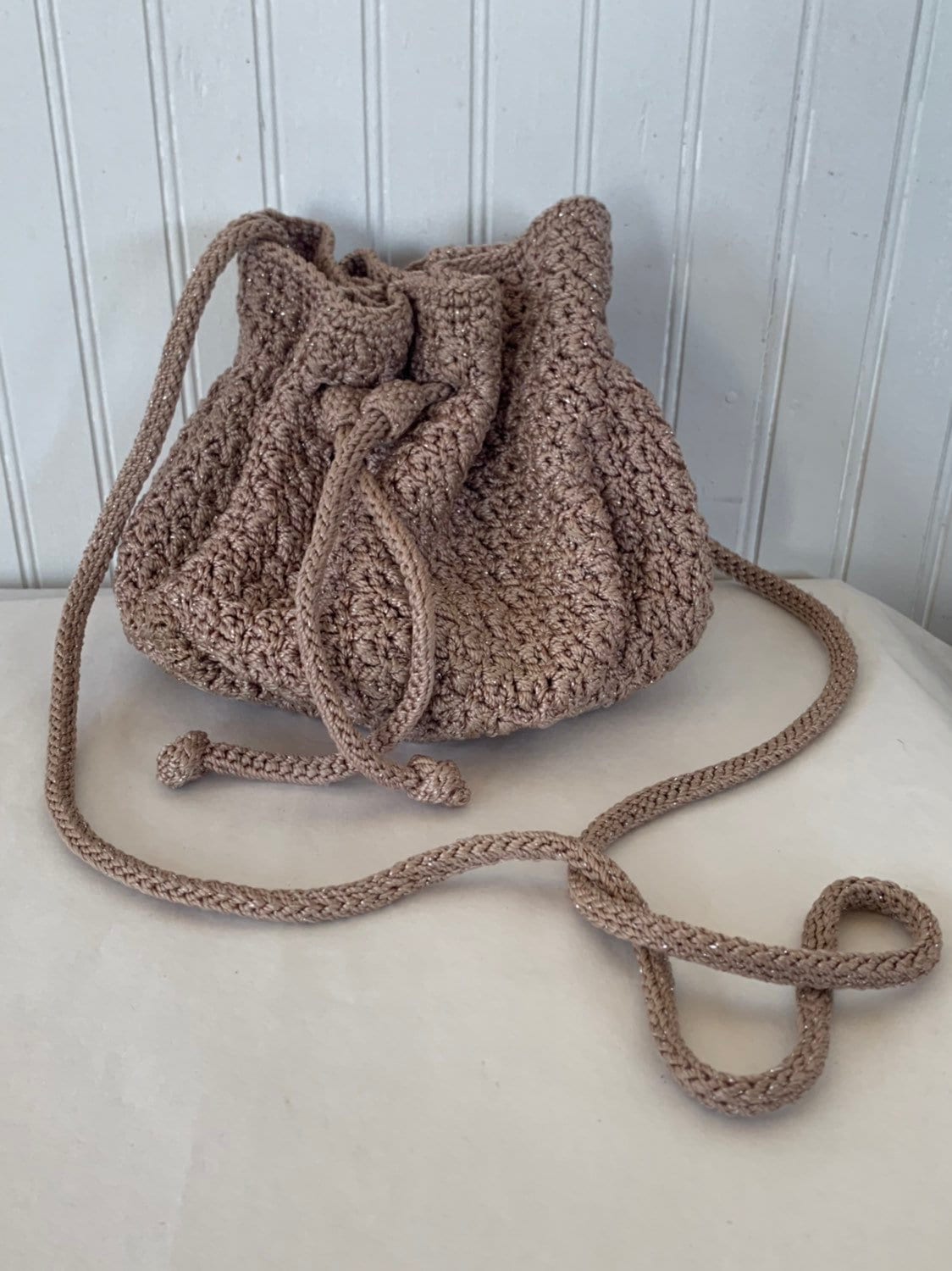 Vintage 90s the Sak Crochet Purse Nude Beige Silver Shimmer - Etsy