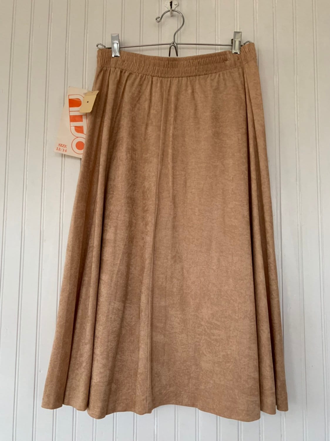 Vintage Deadstock 80s Skirt Beige High Waist Below Knee Elastic Waist ...