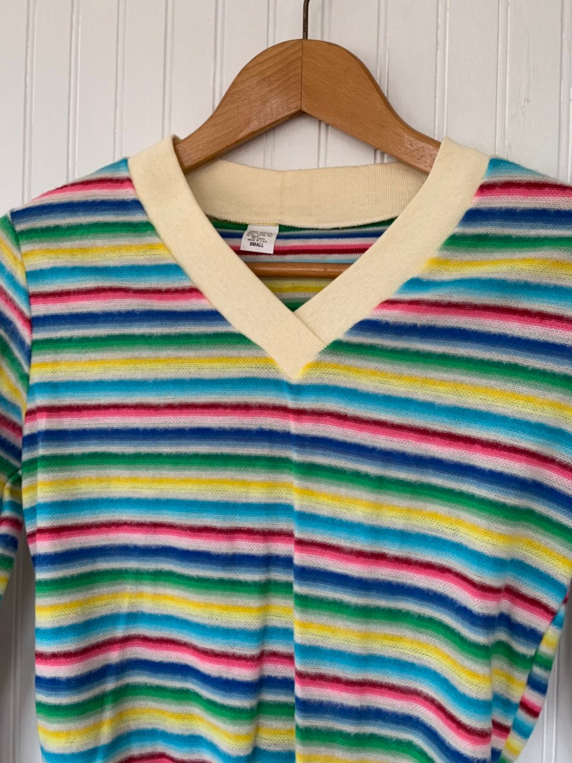 NWT Vintage 80s Rainbow Striped Shirt Sweater Small S Sm XS Long ...