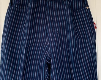 NWT Vintage 80s Deadstock Braxton Jeans High Waisted Dark Denim Blue Jeans 28 waist 12" Rise Original Tags Size 6 Pinstripes Stretch Medium