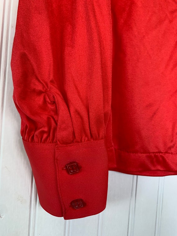 Vintage Nylon Bright Red Disco Blouse Medium Shir… - image 7