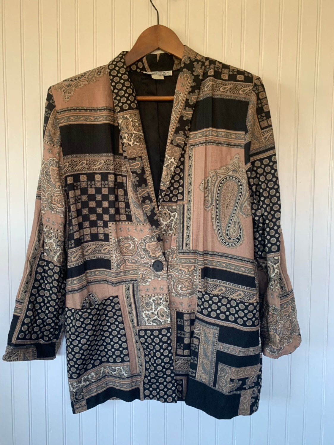 Vintage 90s Paisley Black Brown Medium Blazer Jacket Coat Nineties ...