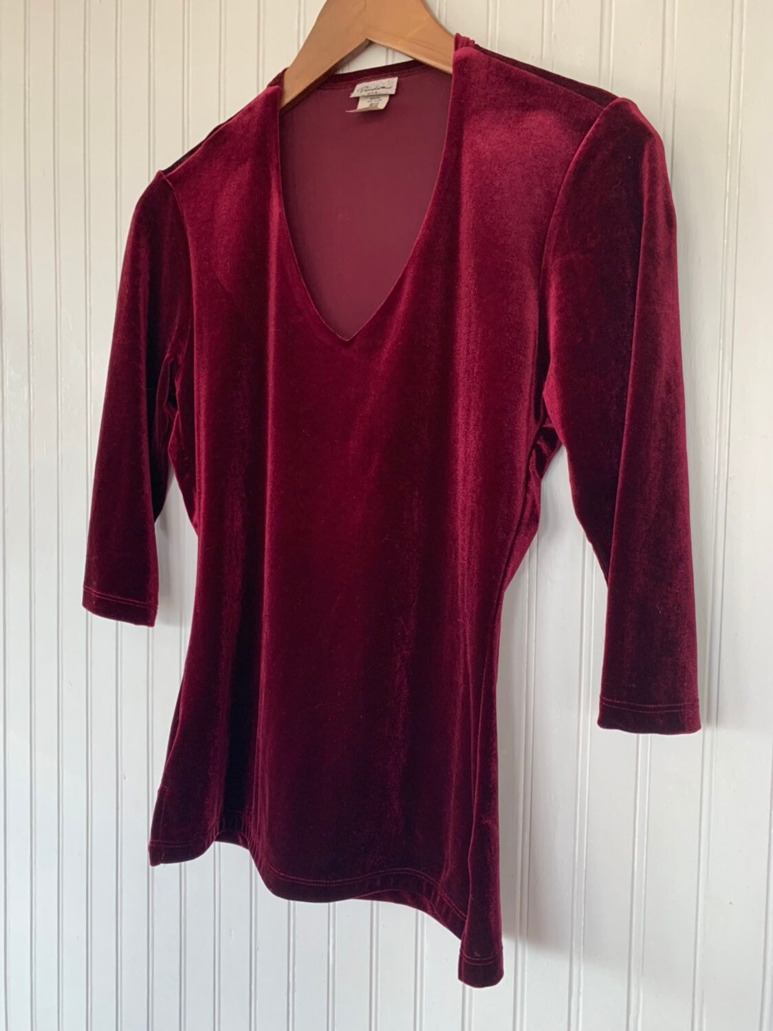 Vintage 90s Shiny Maroon Red Velour Top Burgundy Velvet Shirt Stretchy ...