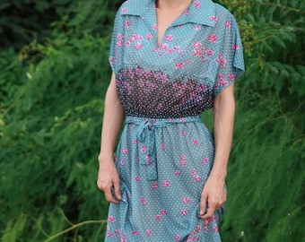 NWT Vintage 70s Cherry Blossom Dress - Size 14 1/2 - Medium - Deadstock 1979