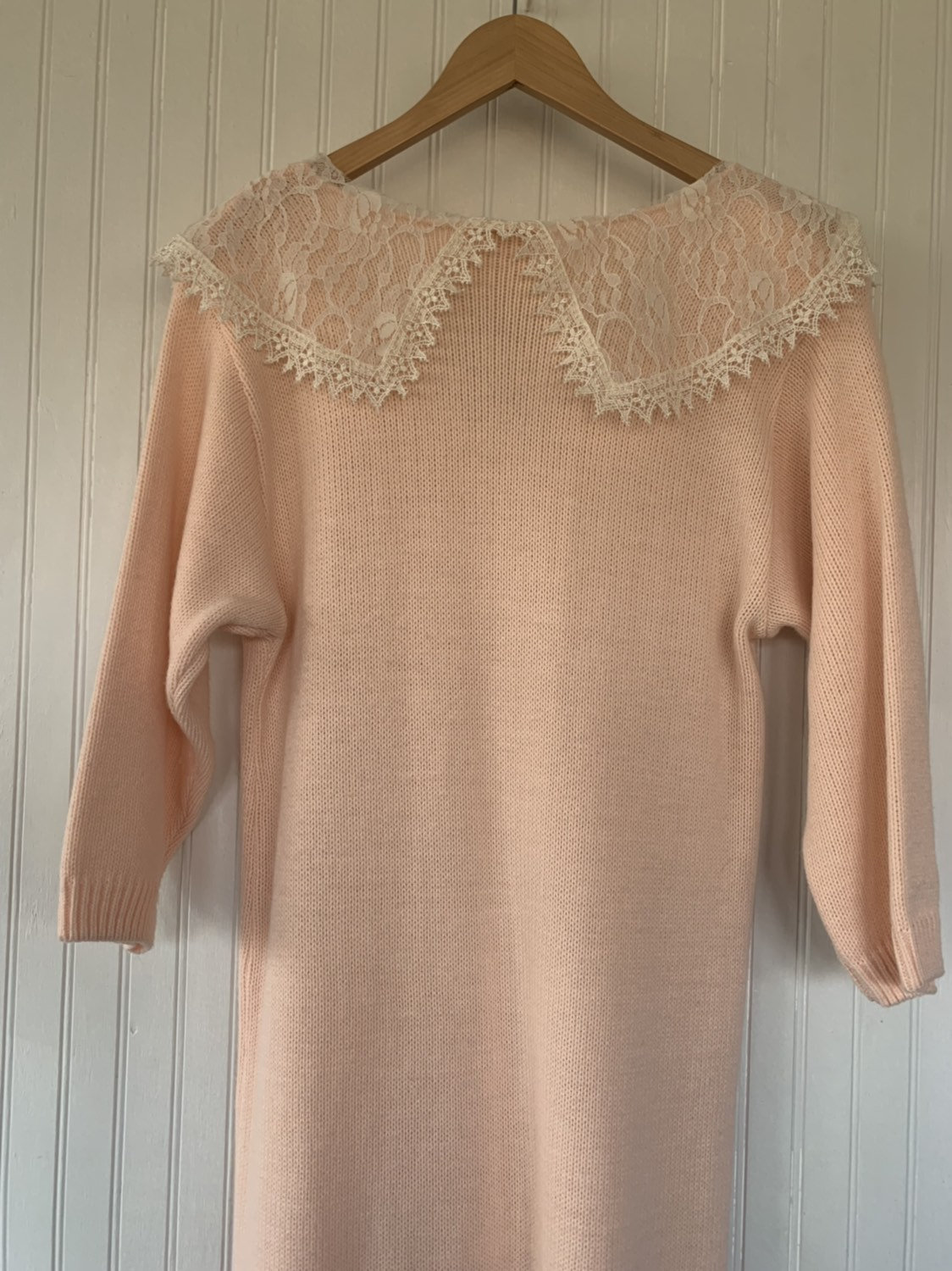 Vintage 80s 90s Pretty in Pink Sweater Dress Medium Lace Collar Bow Tie ...