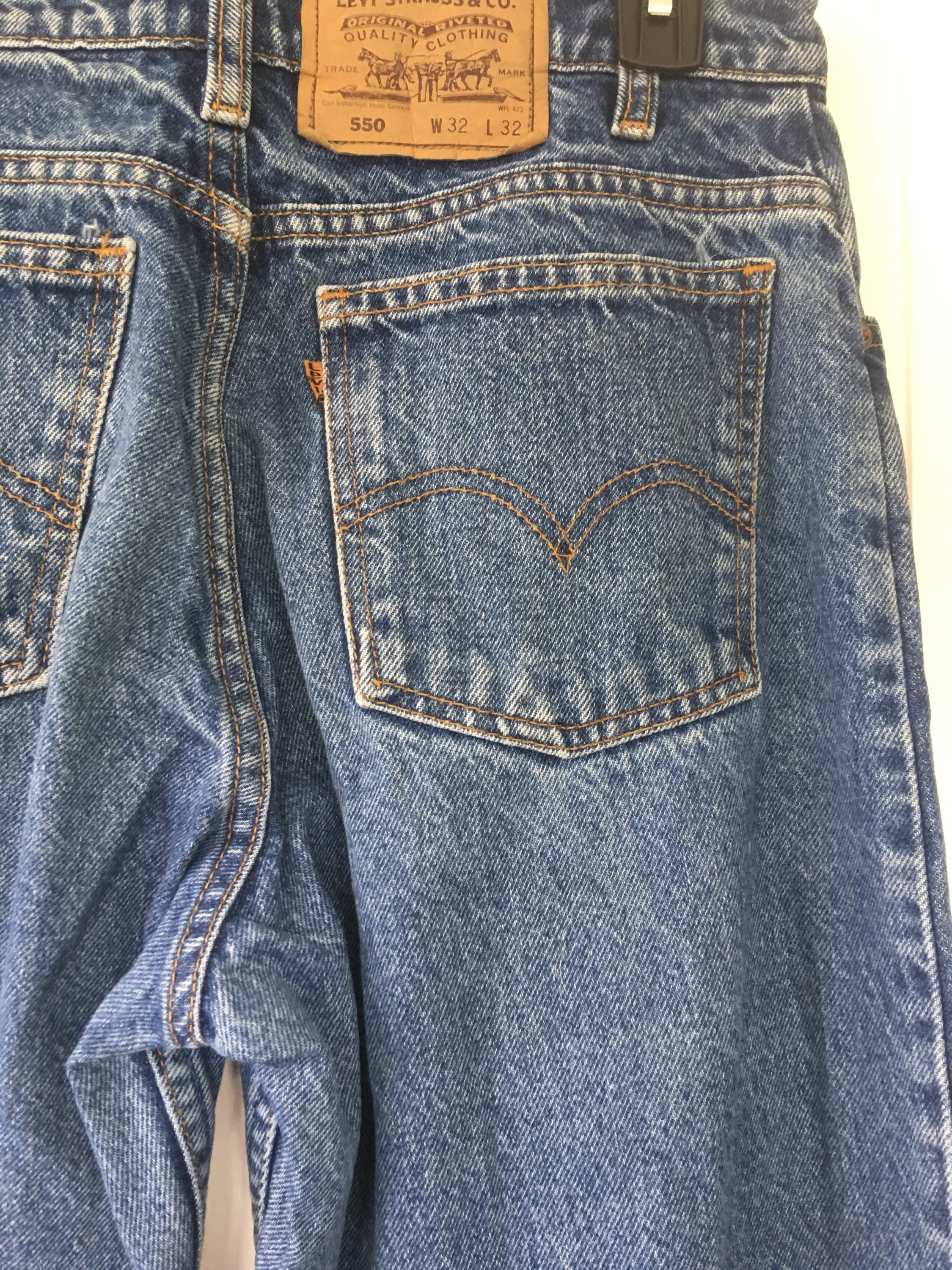 Vintage 90s Levis 550 Orange Tab Grunge Dark Blue Jeans Denim 32 x 32 ...