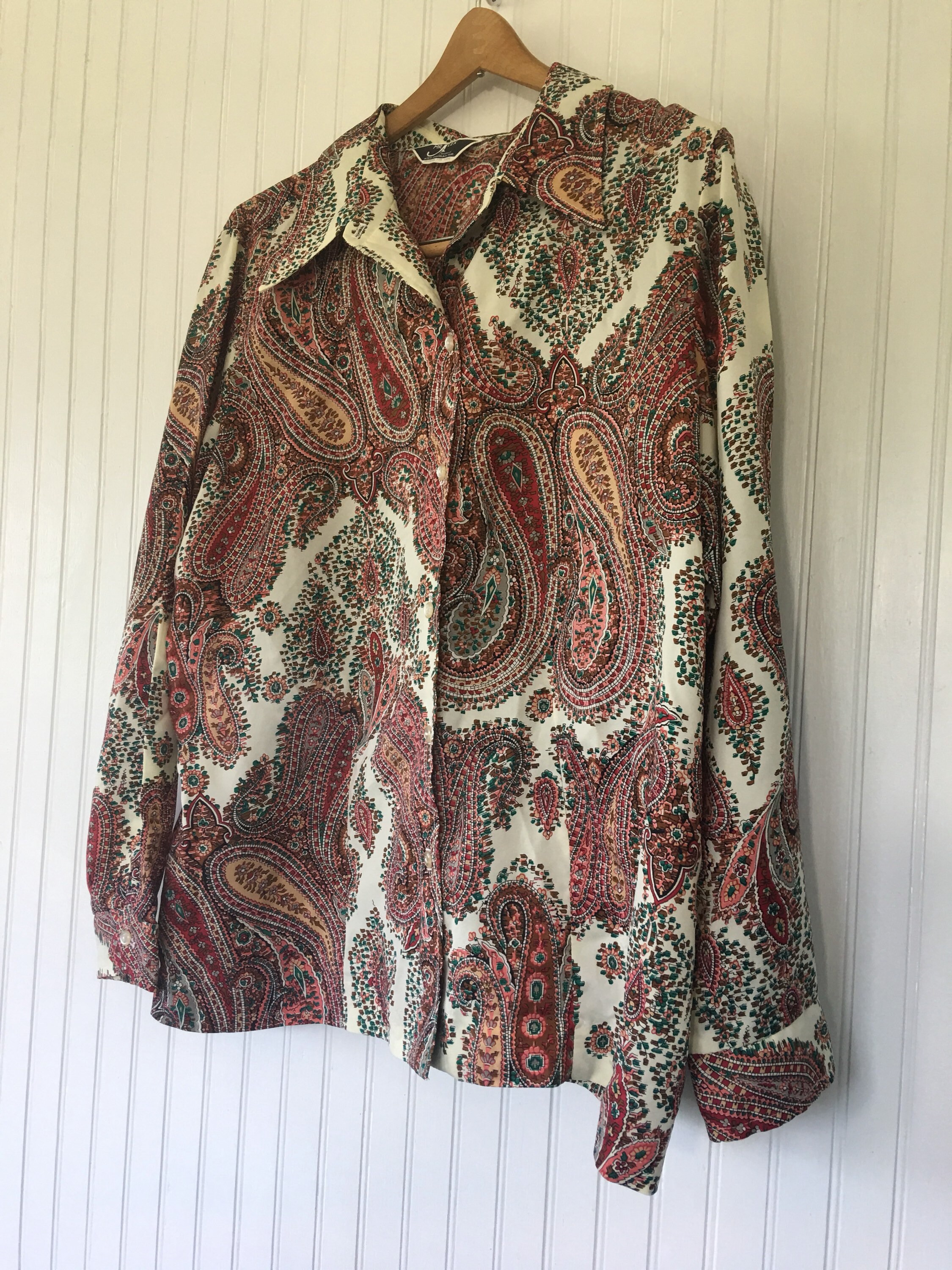 So Groovy Vintage 70's Paisley Pink Green Brown and White Blouse Shirt ...