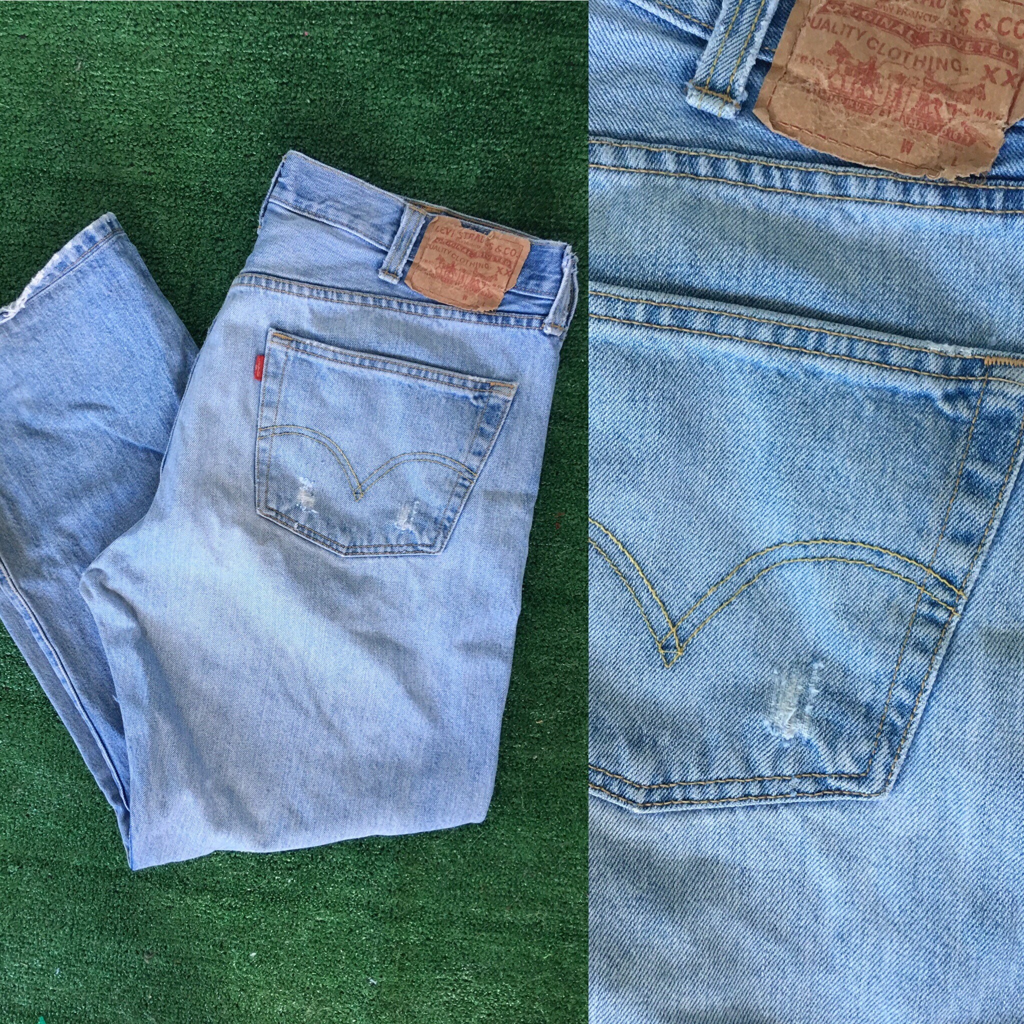 Vintage 90s Levis 501 Grunge Blue Jeans Holes Denim Nineties 38 x 29 ...