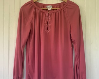 70s Vintage Small Medium Pink Peasant Top S/M S Deadstock nos Tops Med Spring Summer Boho 38 Blouse embroidered keyhole rose mauve
