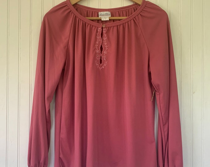 70s Vintage Small Medium Pink Peasant Top S/M S Deadstock nos Tops Med Spring Summer Boho 38 Blouse embroidered keyhole rose mauve