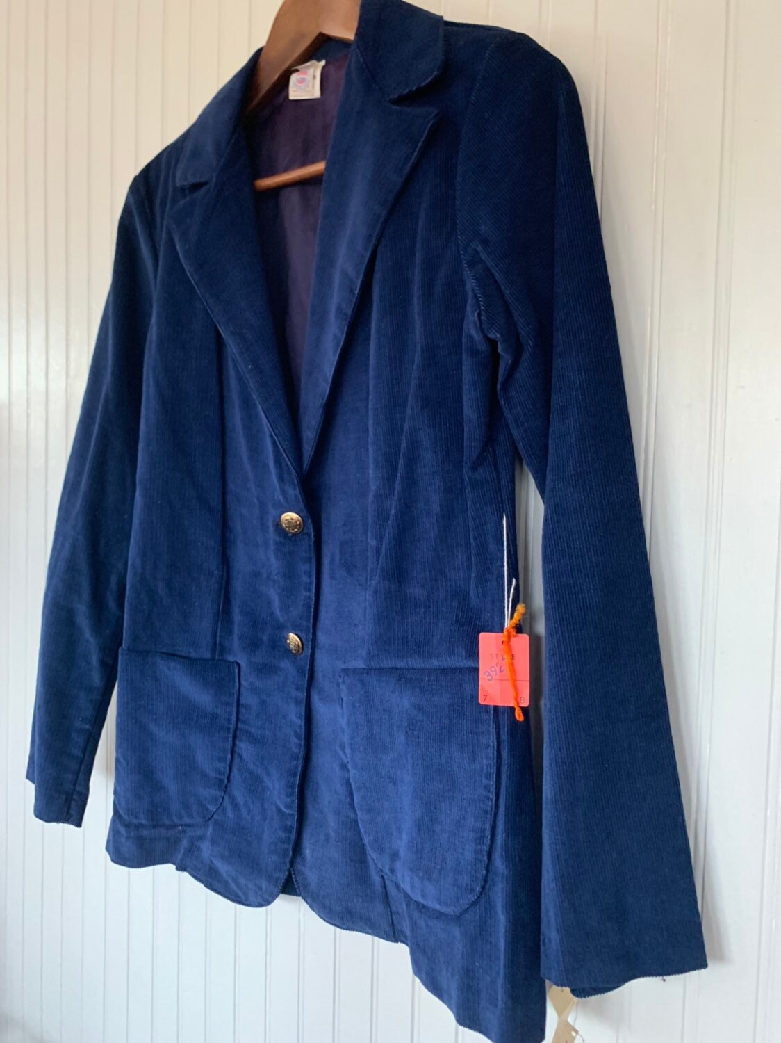 NWT Deadstock Vintage 80s Navy Blue Corduroy Blazer Jacket Pockets 36 ...