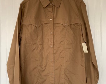 Deadstock Vintage Beige Snap Front Long Sleeve Shirt Top Button Down Shirt Small Xs xs/s 34 Western Boho snaps Nude Light Brown