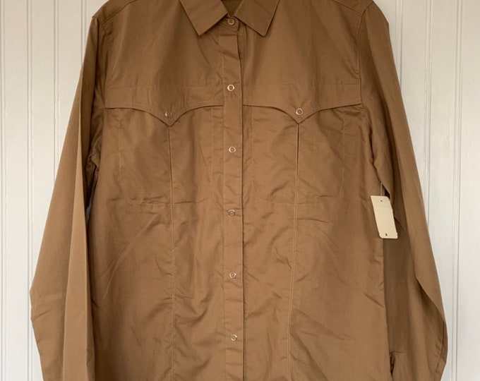 Deadstock Vintage Beige Snap Front Long Sleeve Shirt Top Button Down Shirt Small Xs xs/s 34 Western Boho snaps Nude Light Brown