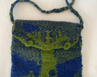 Vintage 70s Blue Green Knit Tree Shoulder Bag Bags Purse Hiopie Festival Tree of Life Boho Fall Wool