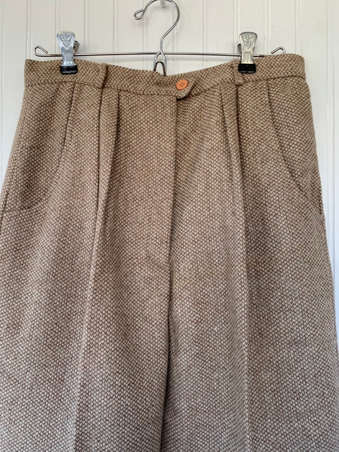 NWT Vintage 80s Jordache Deadstock Tweed High Waisted Trousers 30 Tan ...