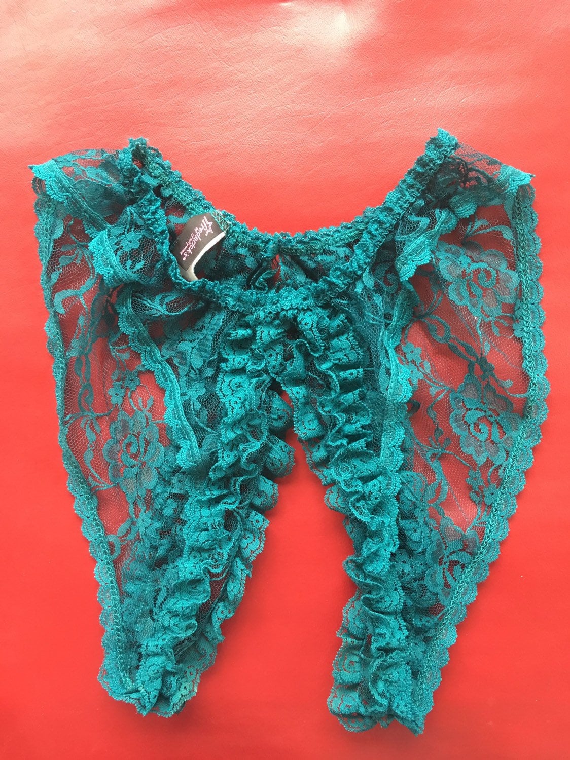 Vintage 70s Fredericks of Hollywood Crotchless Floral Lace Panties Hunter  Green Lingerie One Size OS High Rise Waisted Sexy xs s m l
