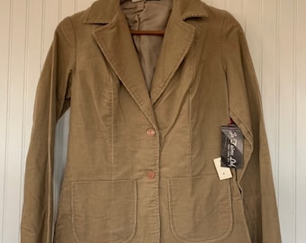 NWT Deadstock Vintage 80s Corduroy Tan Khaki Blazer Beige Jacket Pockets XS