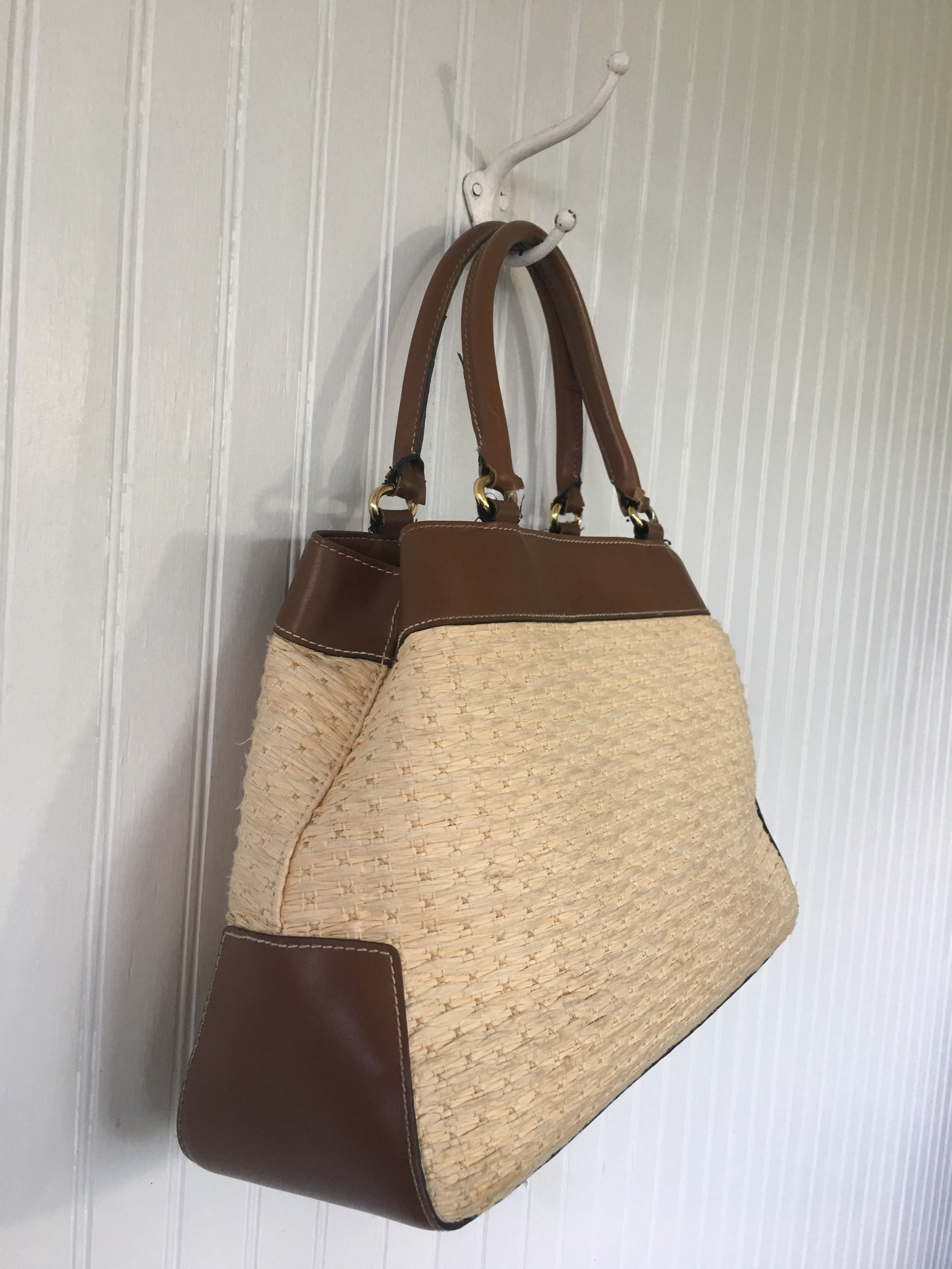 90's Vintage Etienne Aigner Leather Woven Basket Bag Summer Purse ...