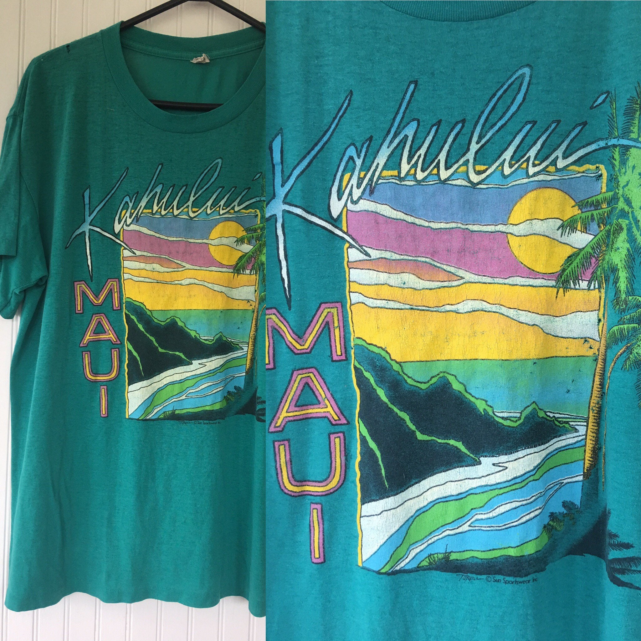 Rare Vintage 80s Hawaii Kahului Maui Tee Shirt Green Large LG T-Shirt ...