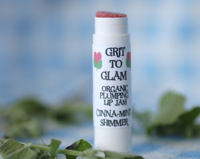 Grit to Glam Organic Plumping Lip Jam Cinna-Mint Shimmer Sheer Red Cinnamon Catnip Lip Balm Moisturizing