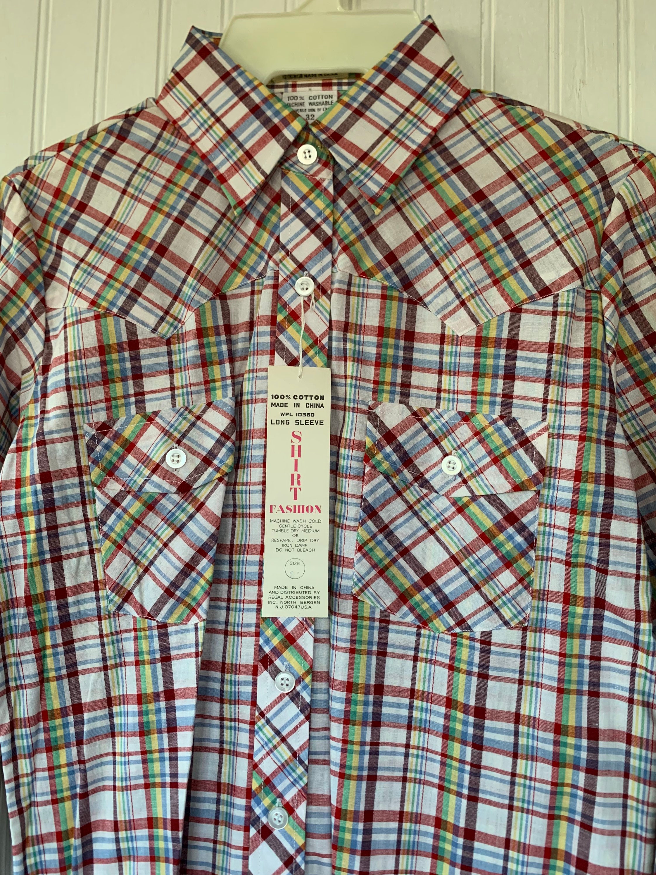 NWT 80s Deadstock Vintage Plaid Long Sleeve Shirt 32 Small XS Colors ...