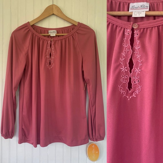 70s Vintage Small Medium Pink Peasant Top S/M S D… - image 1