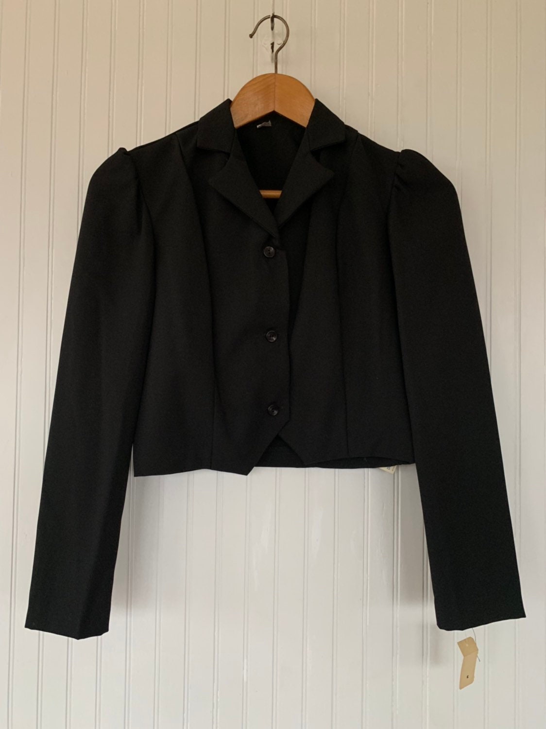 NWT Vintage 80s Black Cropped Blazer Puff Sleeves XS S XS/S Deadstock ...