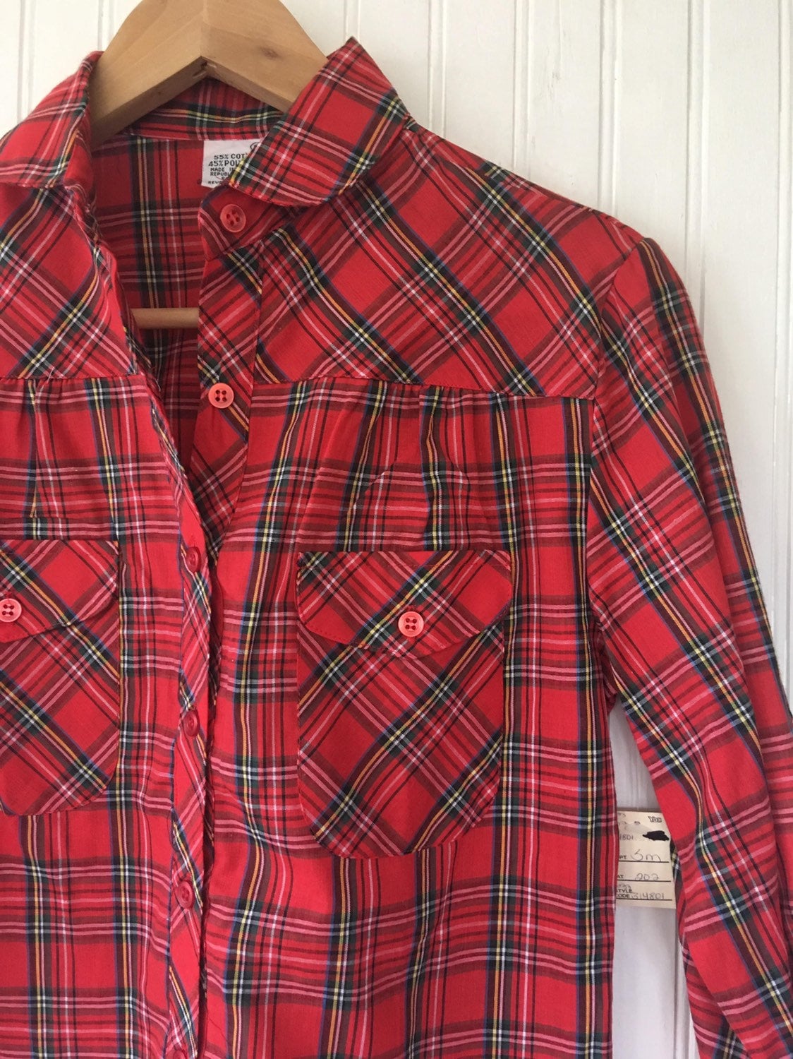 NWT 80s Vintage Plaid Long Sleeve Top Size Small Red White Green Black ...