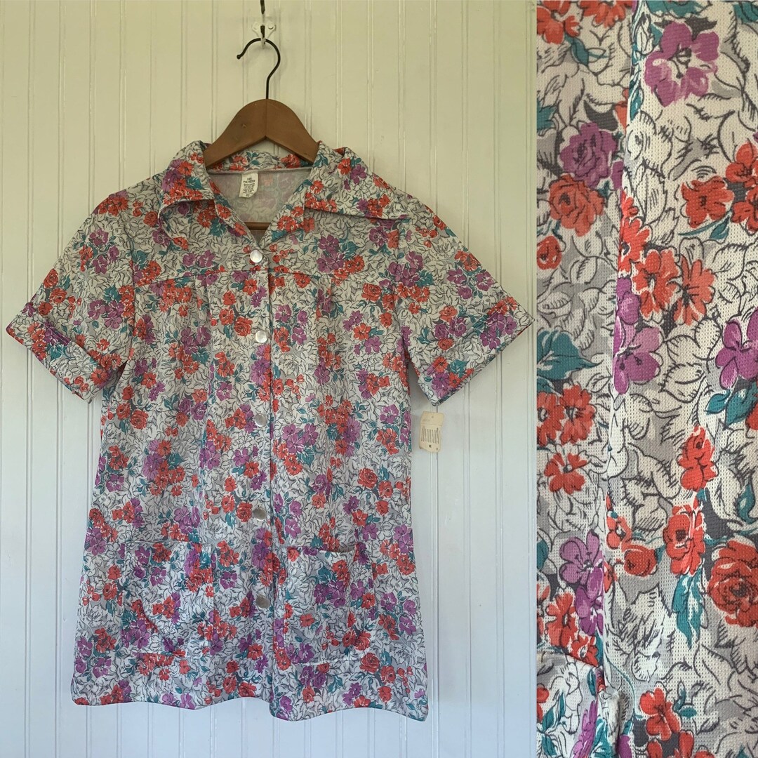 Vintage Deadstock Floral Smock Top Small Xs Xs/s Shirt Short - Etsy