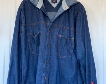 Vintage 90s Tommy Jeans Button Down Denim Shirt Hooded Large L Tommy Hilfiger Jean Shirts Nineties LG