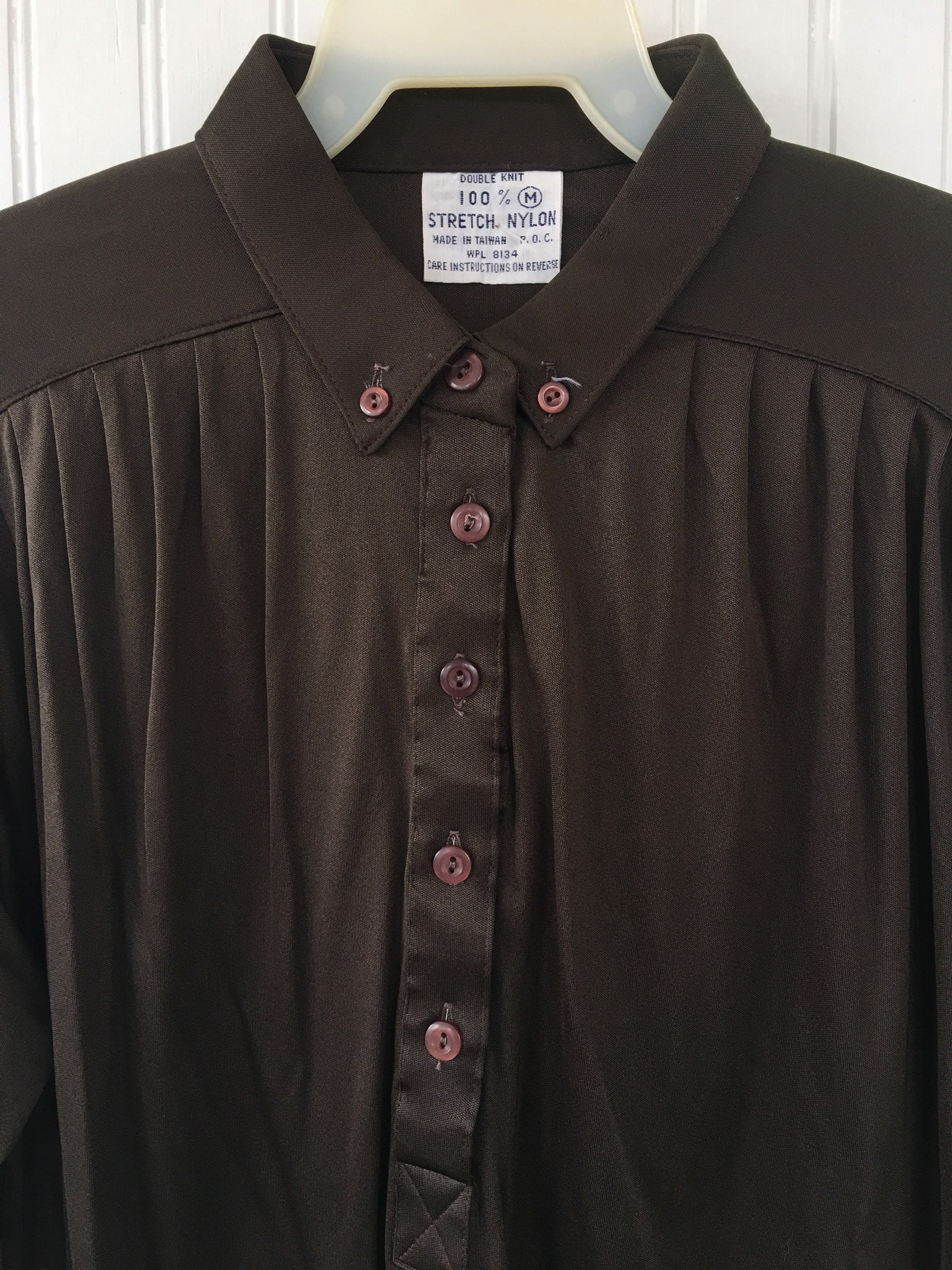 vintage nylon dark brown shirt blouse