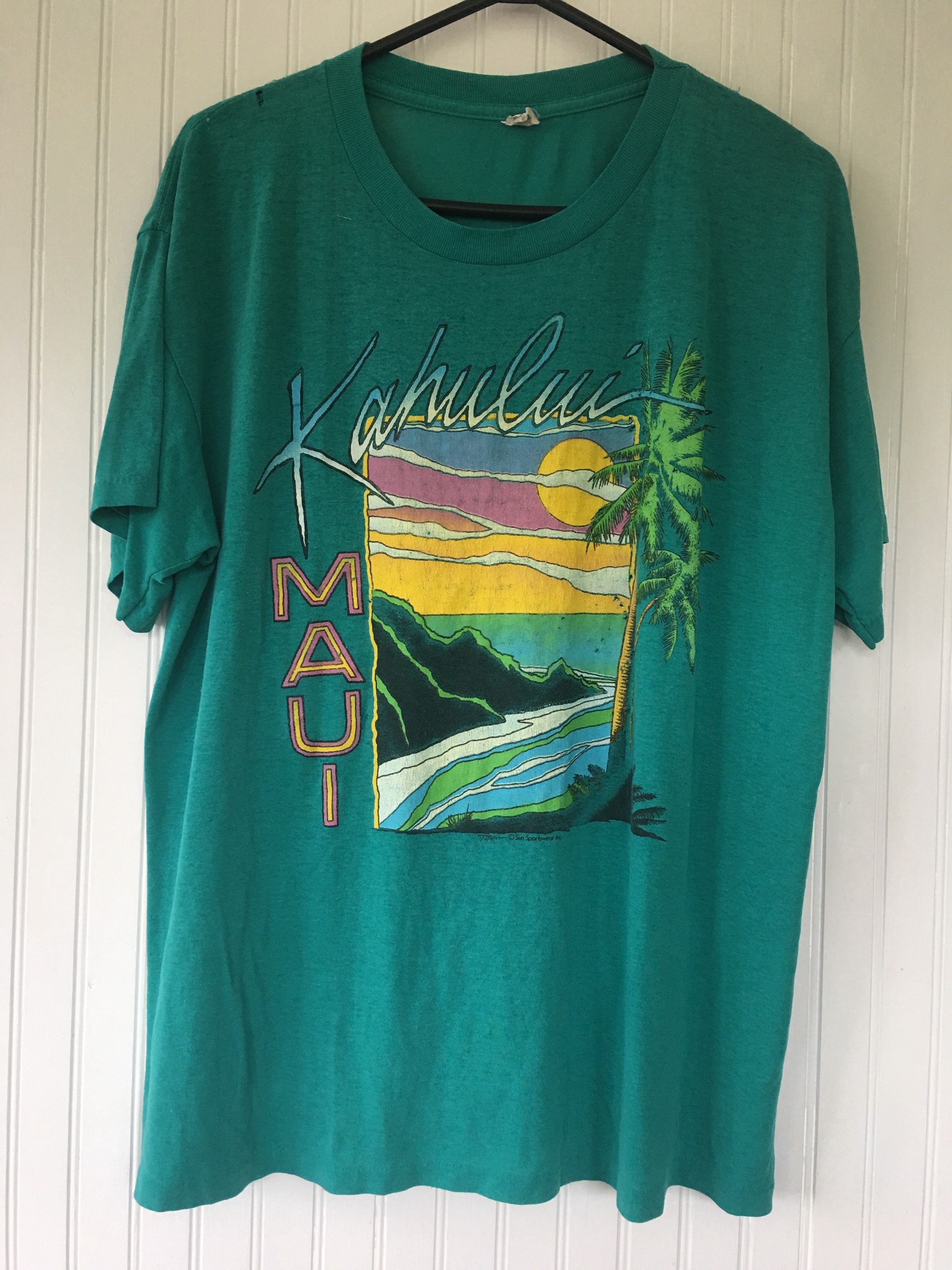 Rare Vintage 80s Hawaii Kahului Maui Tee Shirt Green Large LG T-Shirt ...