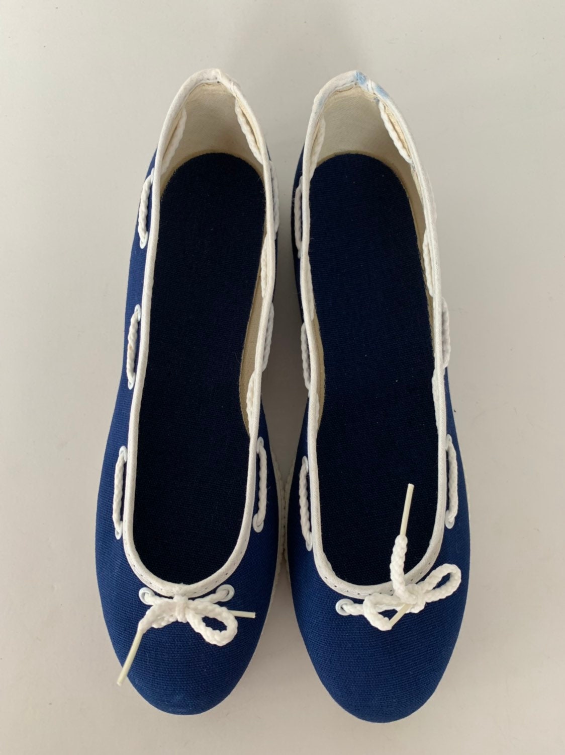 Vintage 80s Deadstock Size 9 Boat Shoes Slip Ons Rope Blue White Slides ...