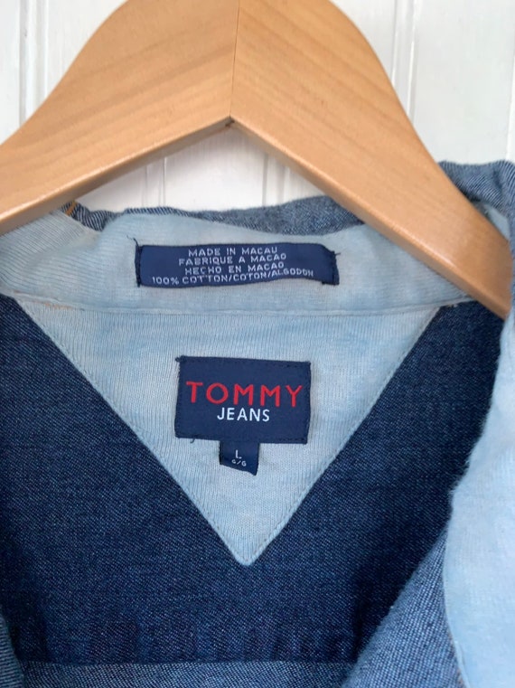 Vintage 90s Tommy Jeans Button Down Denim Shirt H… - image 7