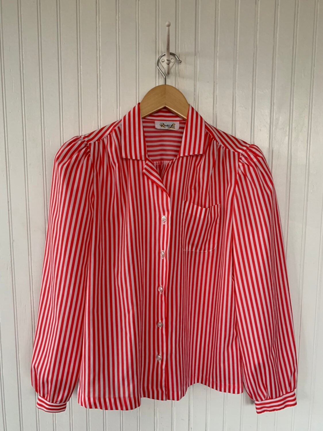 Vintage Red White Striped Button Down Shirt Small Medium S/M Blouse ...