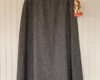 Vintage 80s Deadstock Hush Puppies Tweed Skirt Black White Size XS Small 24 Waist New With Original Tags Below Knee High Waisted