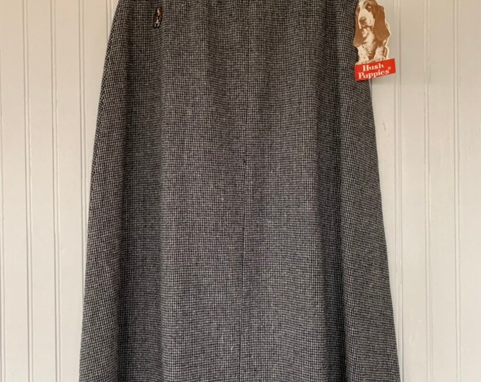 Vintage 80s Deadstock Hush Puppies Tweed Skirt Black White Size XS Small 24 Waist New With Original Tags Below Knee High Waisted