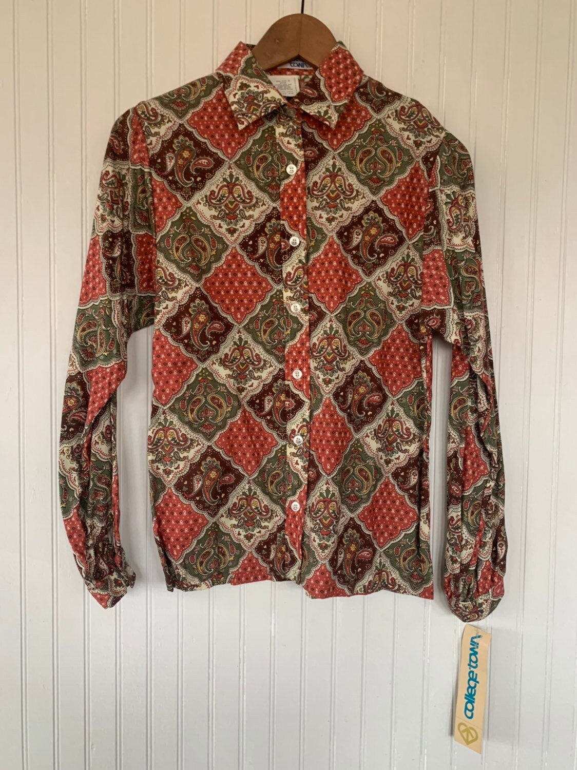 Vintage Deadstock 80s XS Paisley Print Button Down Shirt Long Sleeve ...