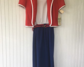 NWT 70s Vintage Red White & Blue Dress Jacket Suit Set Large L Deadstock 1979 80s Patriotic Fourth of July
