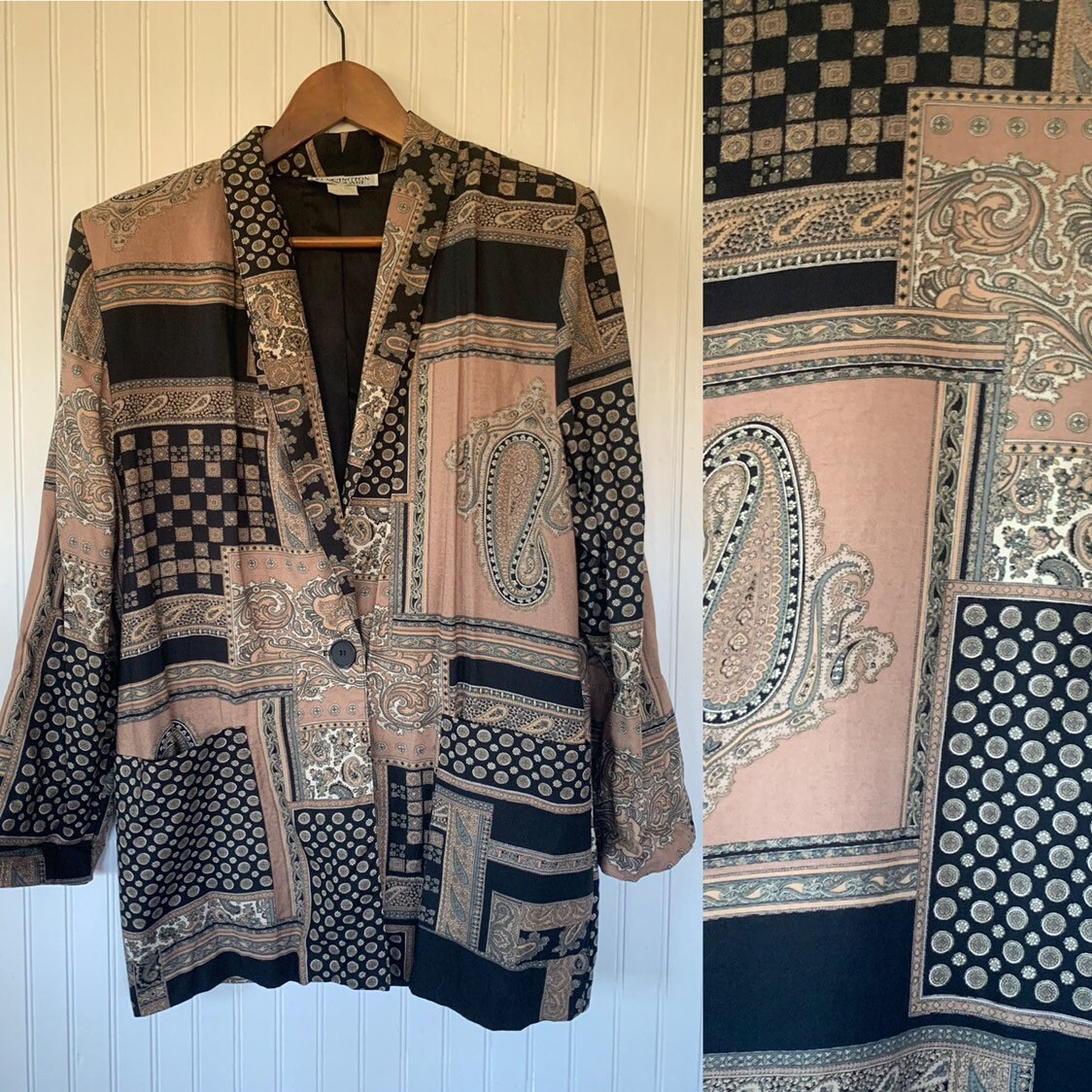 Vintage 90s Paisley Black Brown Medium Blazer Jacket Coat Nineties ...