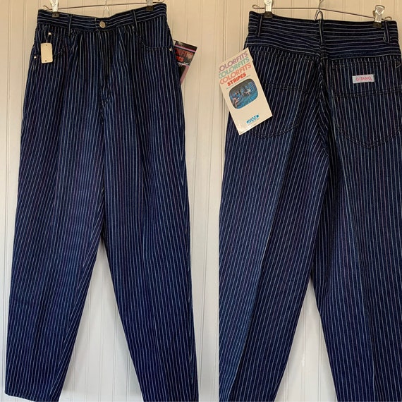 high waisted pinstripe jeans
